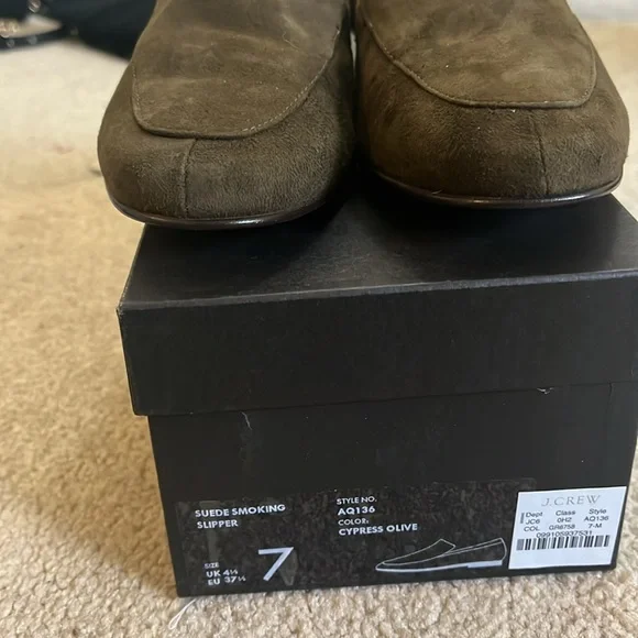 NWT J. CREW olive green suede loafers - Picture 4 of 9